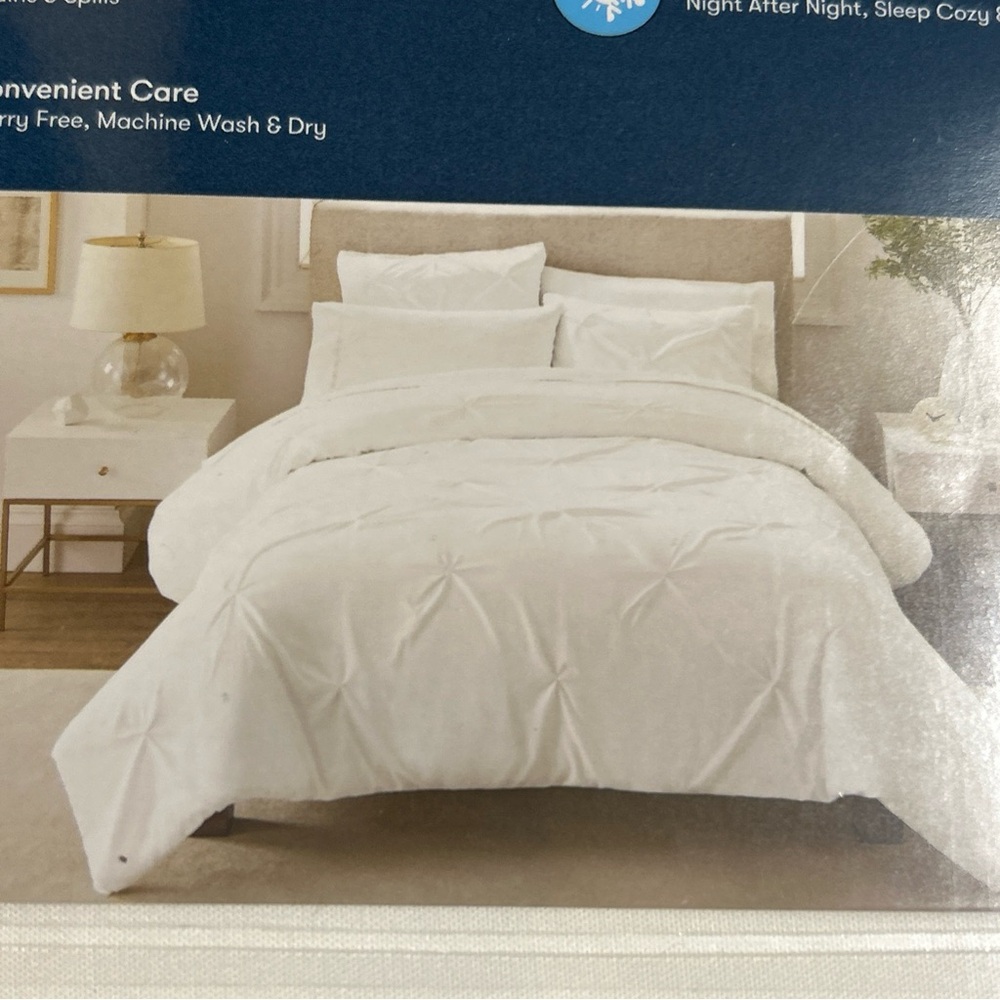 Serta King Duvet Set 3 Pc Embellished  Simply Clean White Antimicrobial NEW